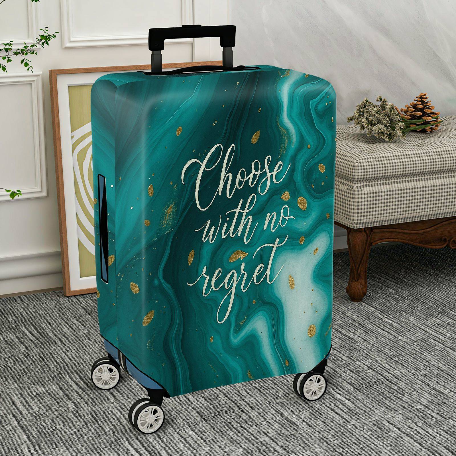 1-Piece Abstract Teal Gold Inspirational Artistic Motivational  Suitcase Luggage Cover, Stretch Protective Sleeve