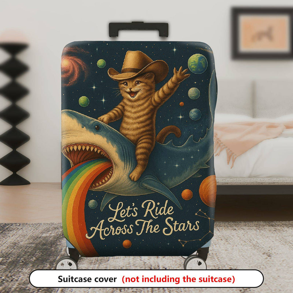 1-Piece Cosmic Cat Shark Rainbow Galaxy Spaceship  Suitcase Luggage Cover, Stretch Protective Sleeve