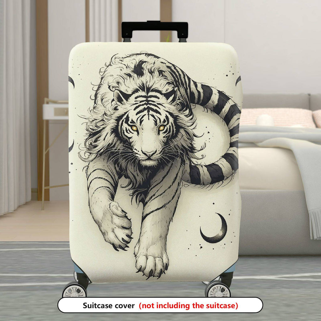 1-Piece Black White Tiger Moon Artistic Style  Suitcase Luggage Cover, Stretch Protective Sleeve
