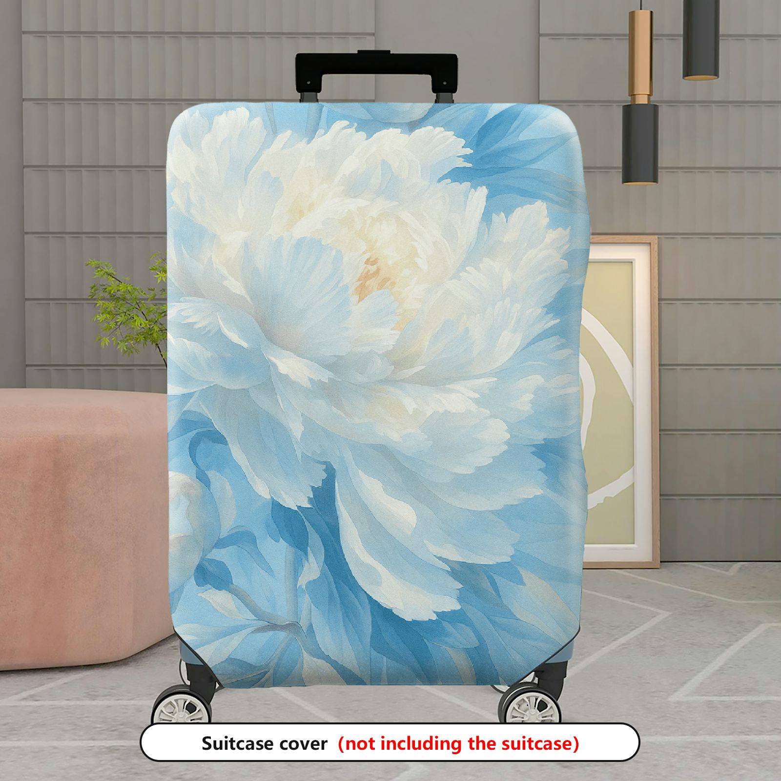 1-Piece Blue Floral Peony Bloom Soft Elegant Vintage Artistic  Suitcase Luggage Cover, Stretch Protective Sleeve