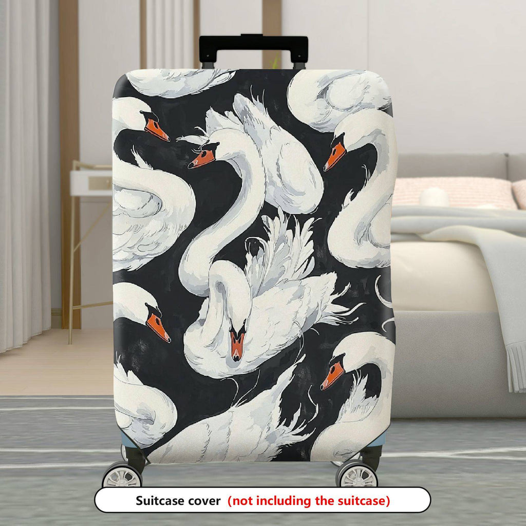 1-Piece Elegant Swan Pattern Artistic Black and White Bold Chic  Suitcase Luggage Cover, Stretch Protective Sleeve