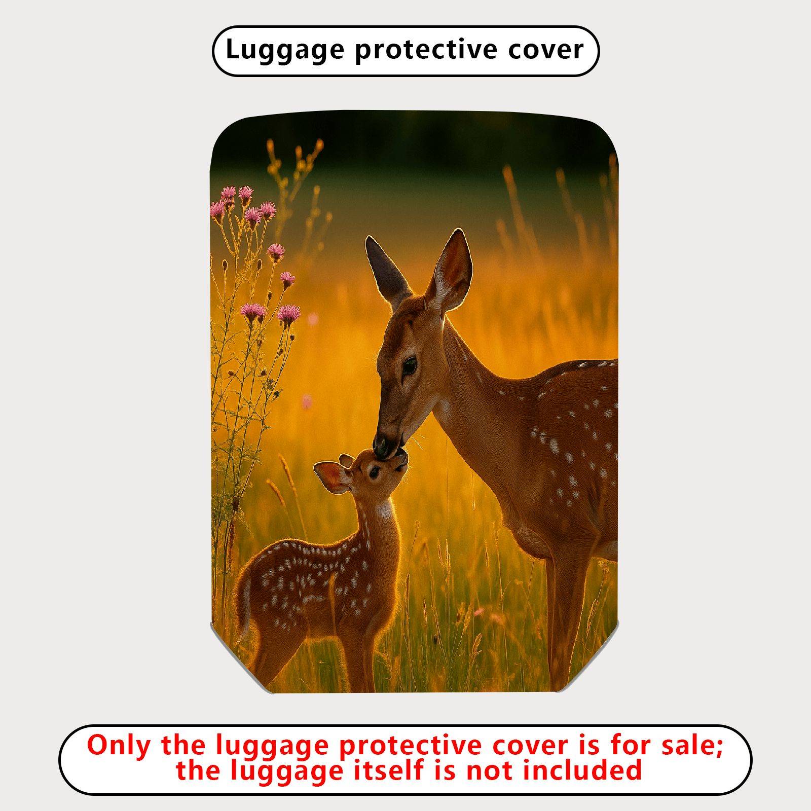 1-Piece Deer Nature Sunset Floral Animal Landscape  Suitcase Luggage Cover, Stretch Protective Sleeve