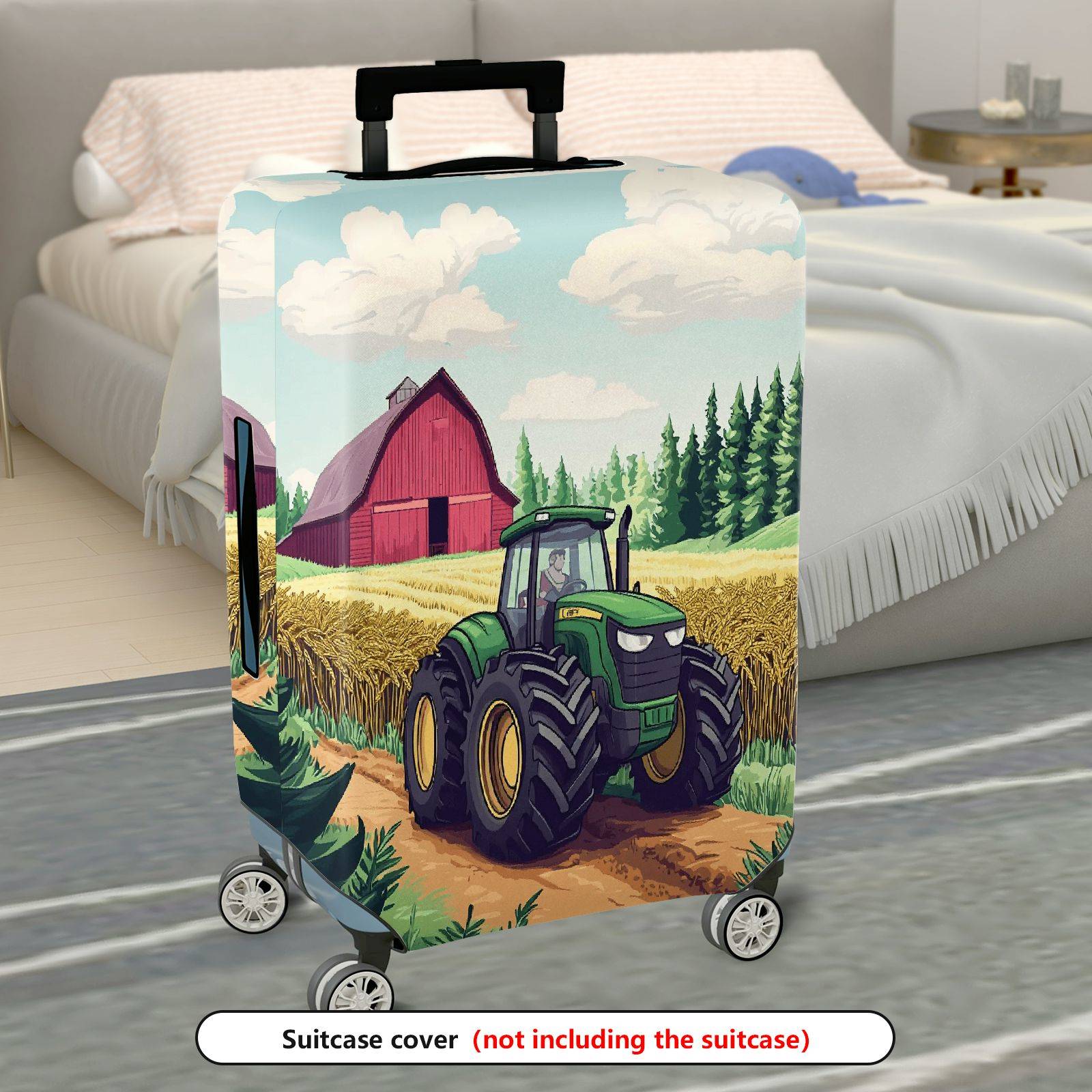 1-Piece Farm Tractor Barn Field Countryside Landscape  Suitcase Luggage Cover, Stretch Protective Sleeve