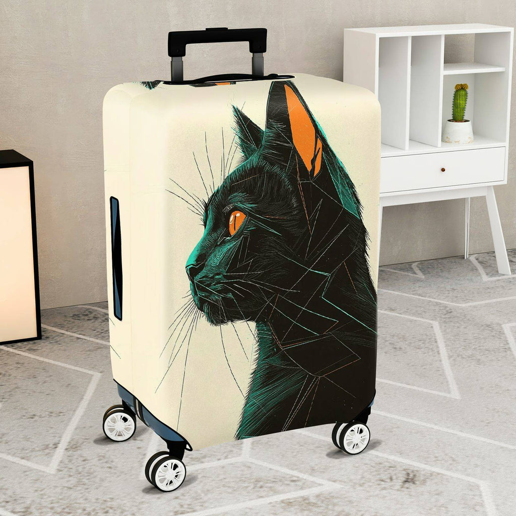 1-Piece Geometric Black Cat Art Pattern Animal Feline Creative  Suitcase Luggage Cover, Stretch Protective Sleeve