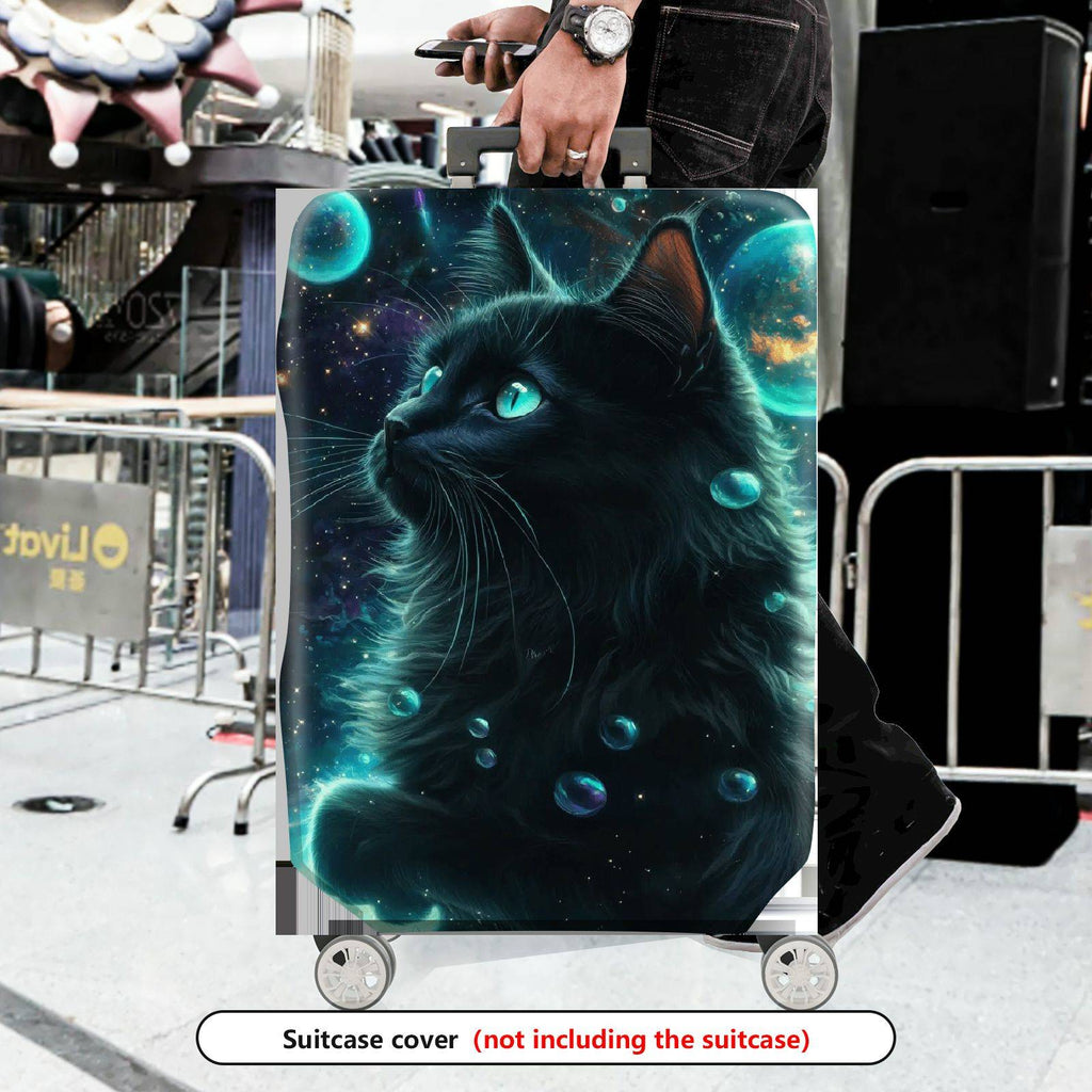 1-Piece Cosmic Feline Galaxy Starry Night Black  Suitcase Luggage Cover, Stretch Protective Sleeve