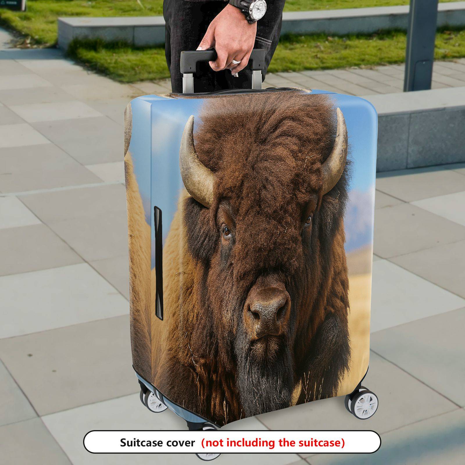 1-Piece Animal Wildlife Nature Scenery Western Landscape Buffalo  Suitcase Luggage Cover, Stretch Protective Sleeve