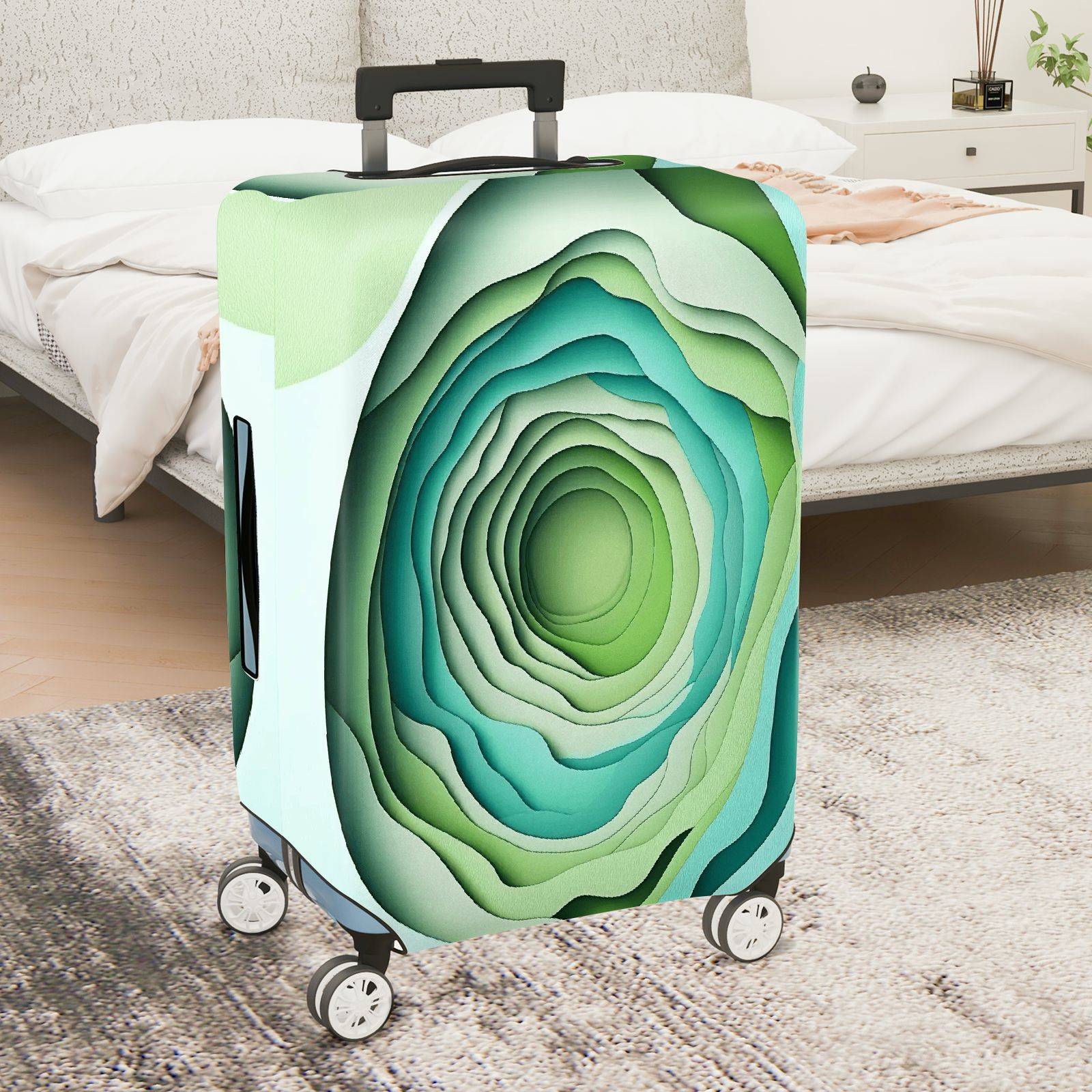 1-Piece Abstract Layered Pattern Green Blue Artistic  Suitcase Luggage Cover, Stretch Protective Sleeve