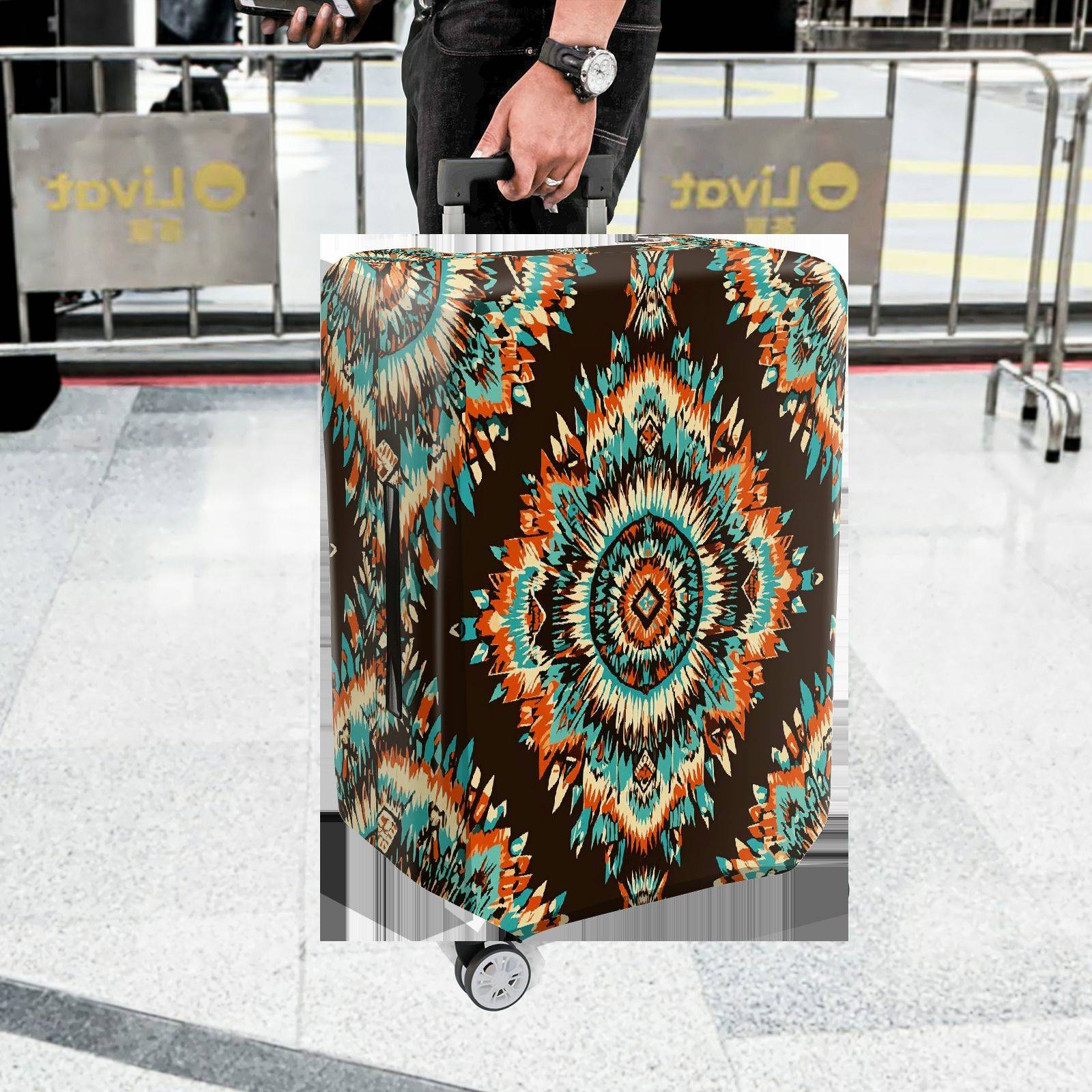 1-Piece Colorful Geometric Ethnic Aztec Mandala Tribal  Suitcase Luggage Cover, Stretch Protective Sleeve