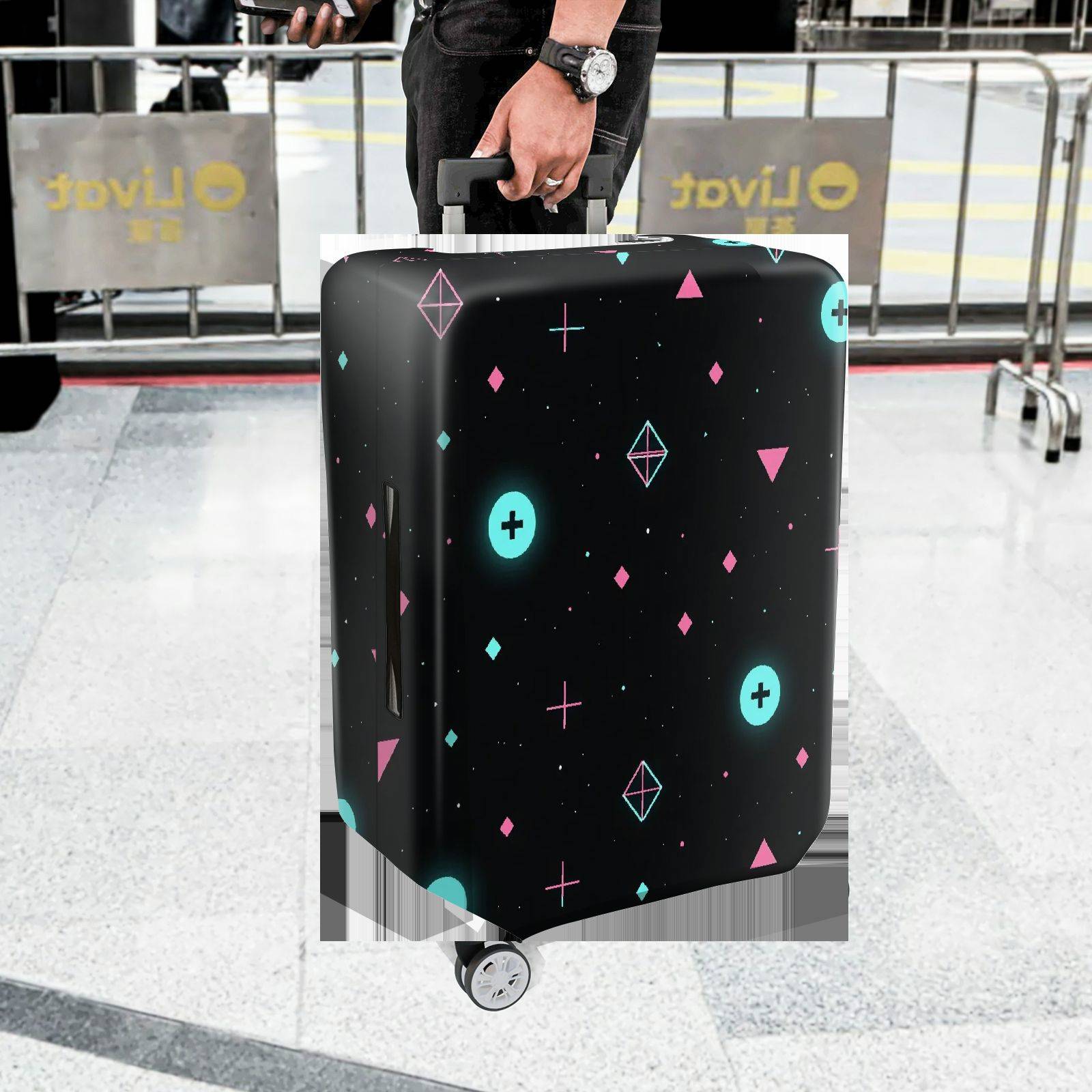 1-Piece Modern Abstract Geometric  Pink Blue  Suitcase Luggage Cover, Stretch Protective Sleeve