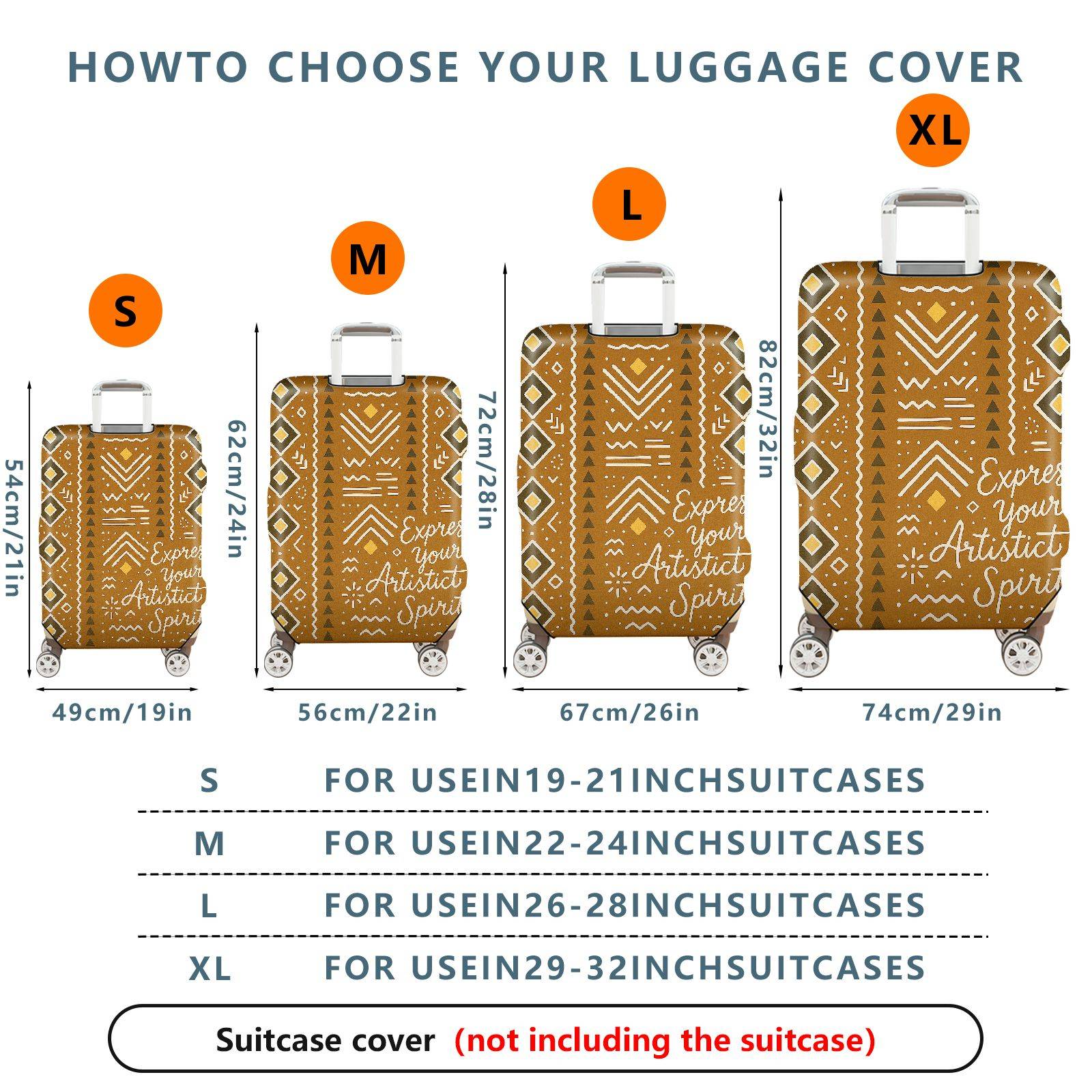 1-Piece Artistic Abstract Geometric Pattern Brown  Suitcase Luggage Cover, Stretch Protective Sleeve