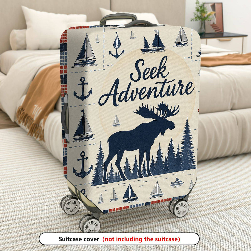 1-Piece Adventure Moose Forest Nautical Retro  Suitcase Luggage Cover, Stretch Protective Sleeve