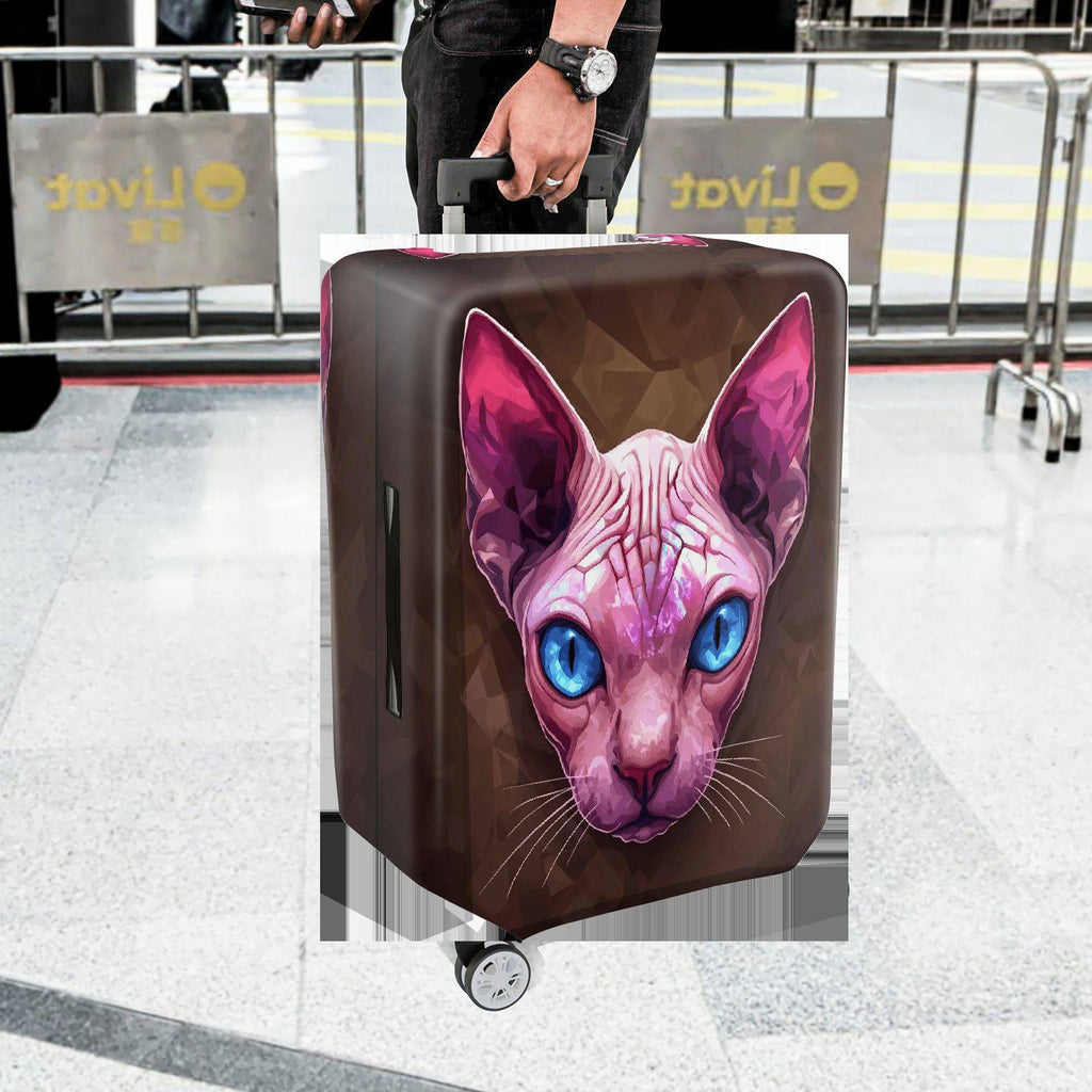 1-Piece Pink Sphynx Cat Blue Eyes Geometric Art Animal  Suitcase Luggage Cover, Stretch Protective Sleeve