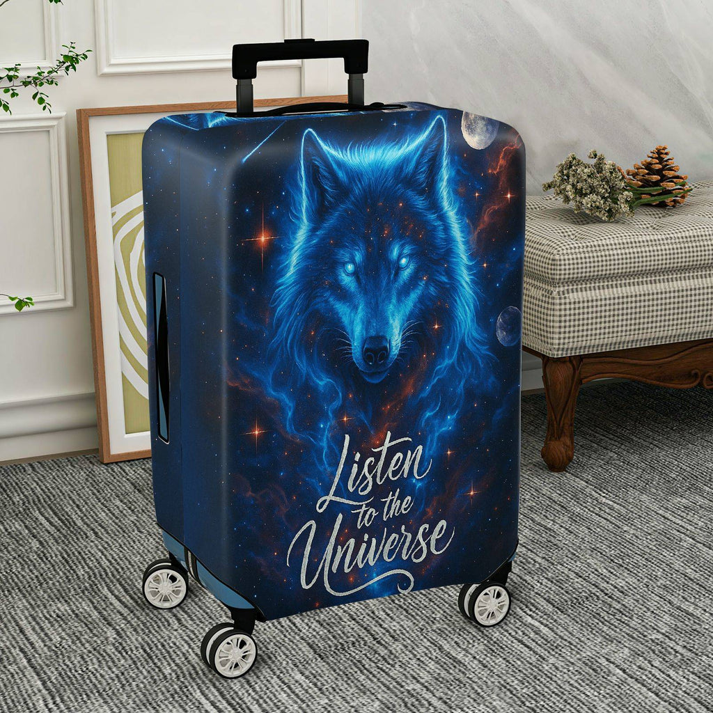 1-Piece Cosmic Wolf Galaxy Stars Moon Text  Suitcase Luggage Cover, Stretch Protective Sleeve