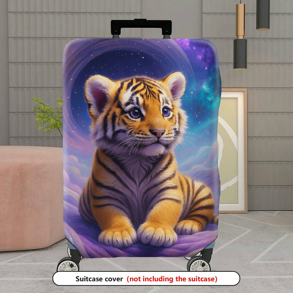 1-Piece Fantasy Space Tiger Cub Nebula Cosmic Art  Suitcase Luggage Cover, Stretch Protective Sleeve