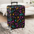 1-Piece Abstract Colorful Star Line Art Pattern Black  Suitcase Luggage Cover, Stretch Protective Sleeve
