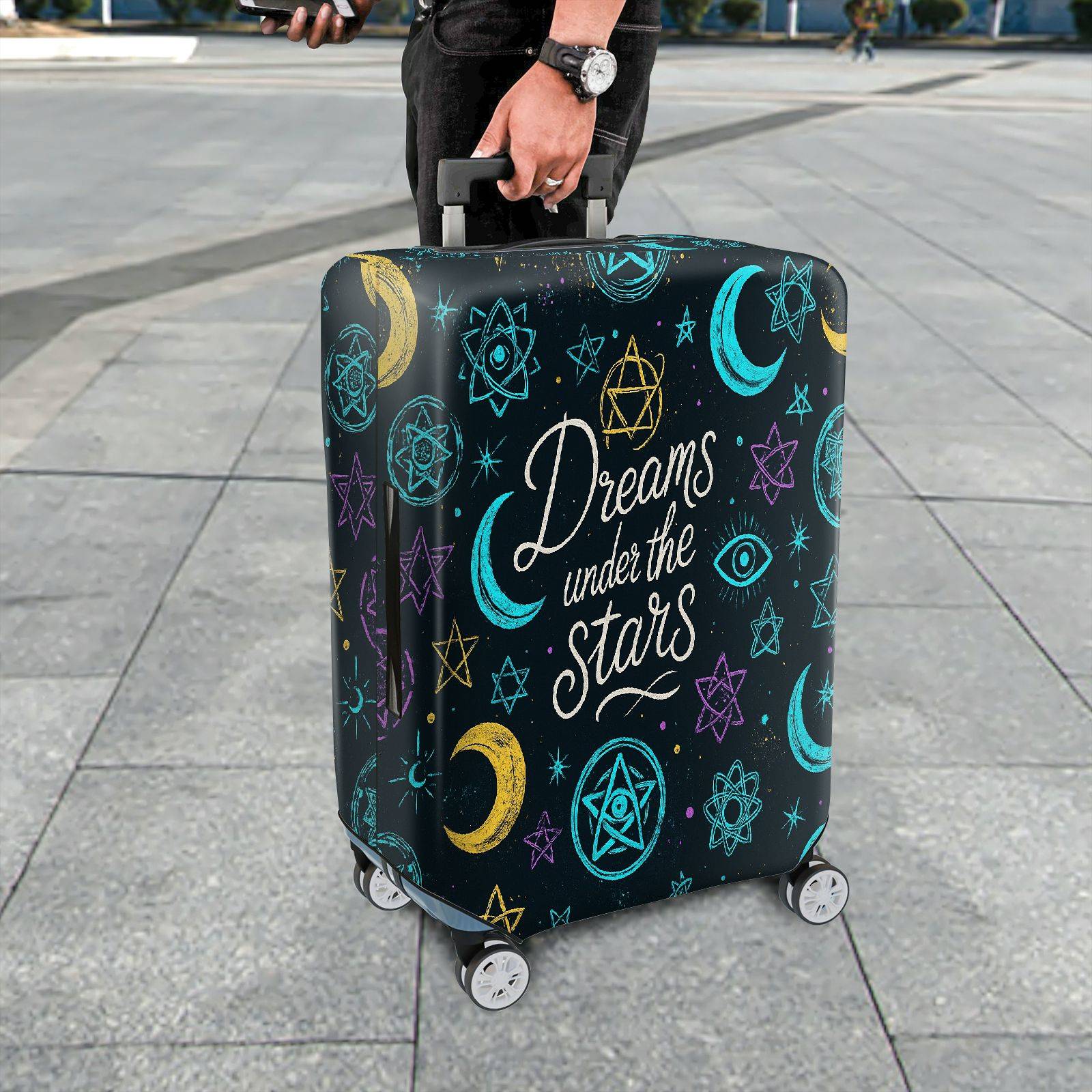 1-Piece Dream Stars Moon Astrology Cosmic Eye  Suitcase Luggage Cover, Stretch Protective Sleeve