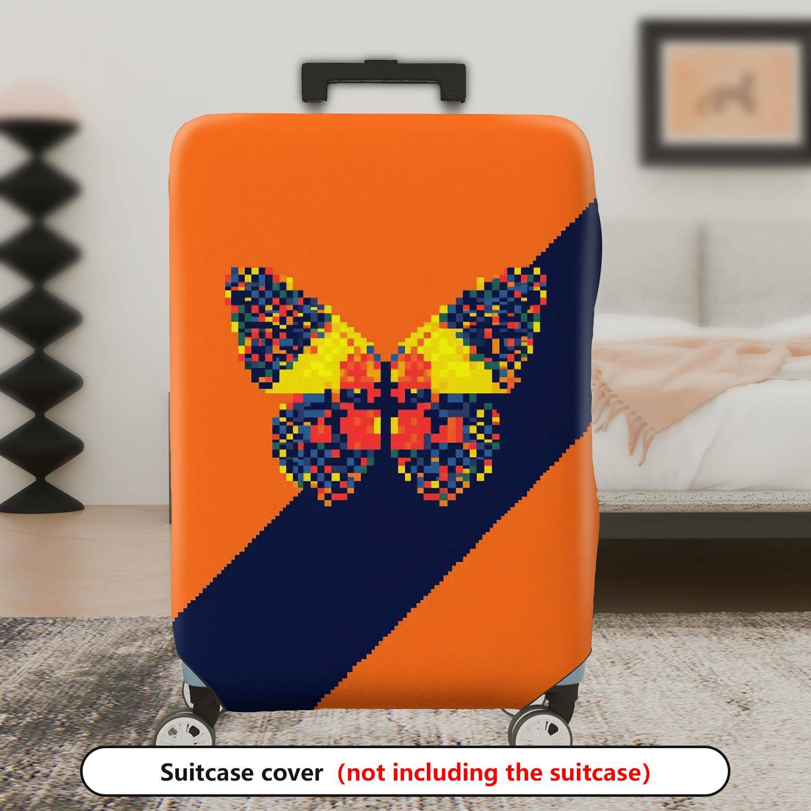 1-Piece Orange Abstract Butterfly Pattern Travel Art Pixel Geometric  Suitcase Luggage Cover, Stretch Protective Sleeve