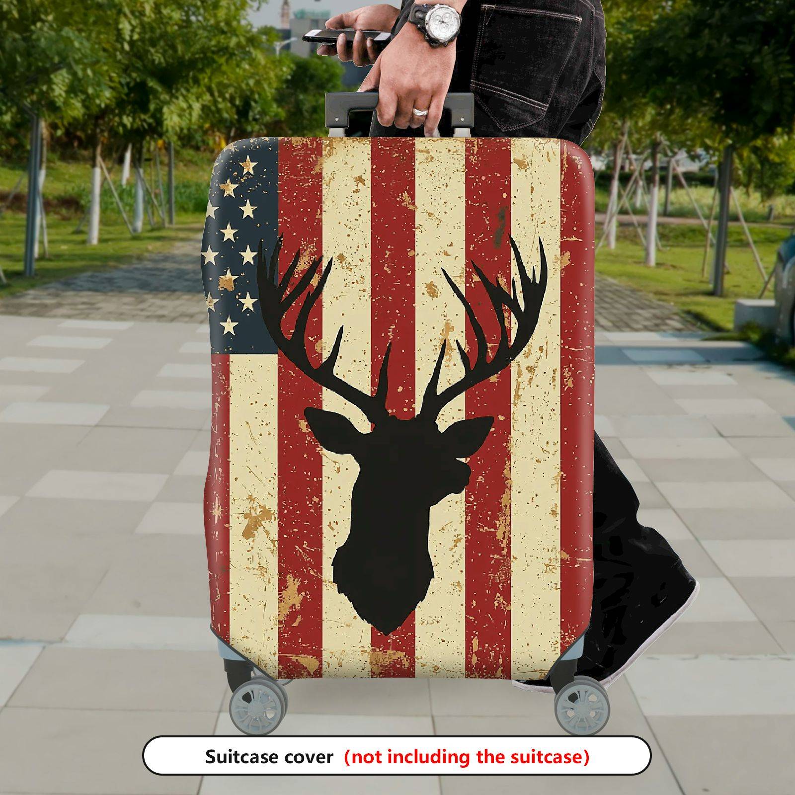 1-Piece American Vintage Deer Flag Travel  Suitcase Luggage Cover, Stretch Protective Sleeve