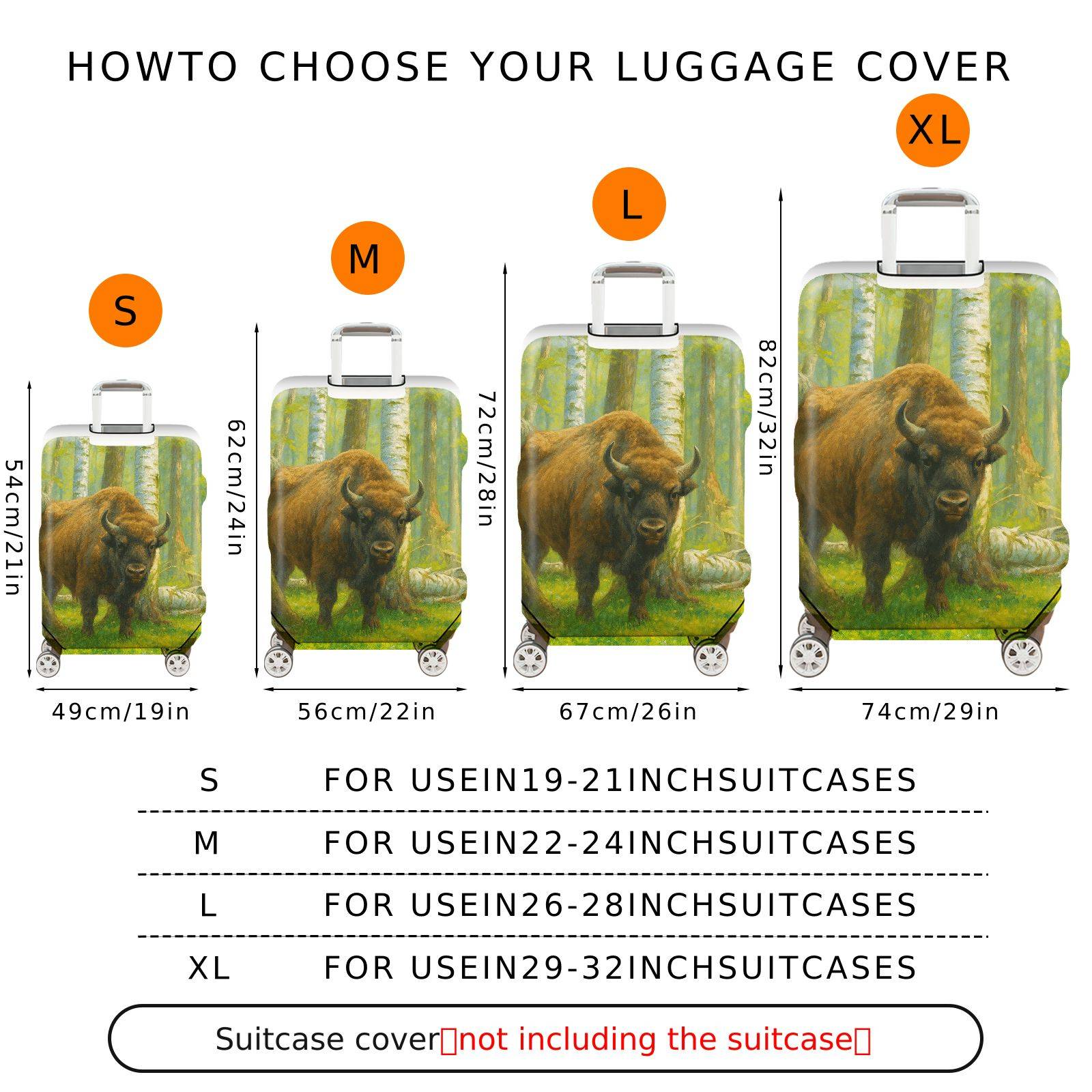 1-Piece Forest Bison Nature Wildlife Artistic Scenic  Suitcase Luggage Cover, Stretch Protective Sleeve