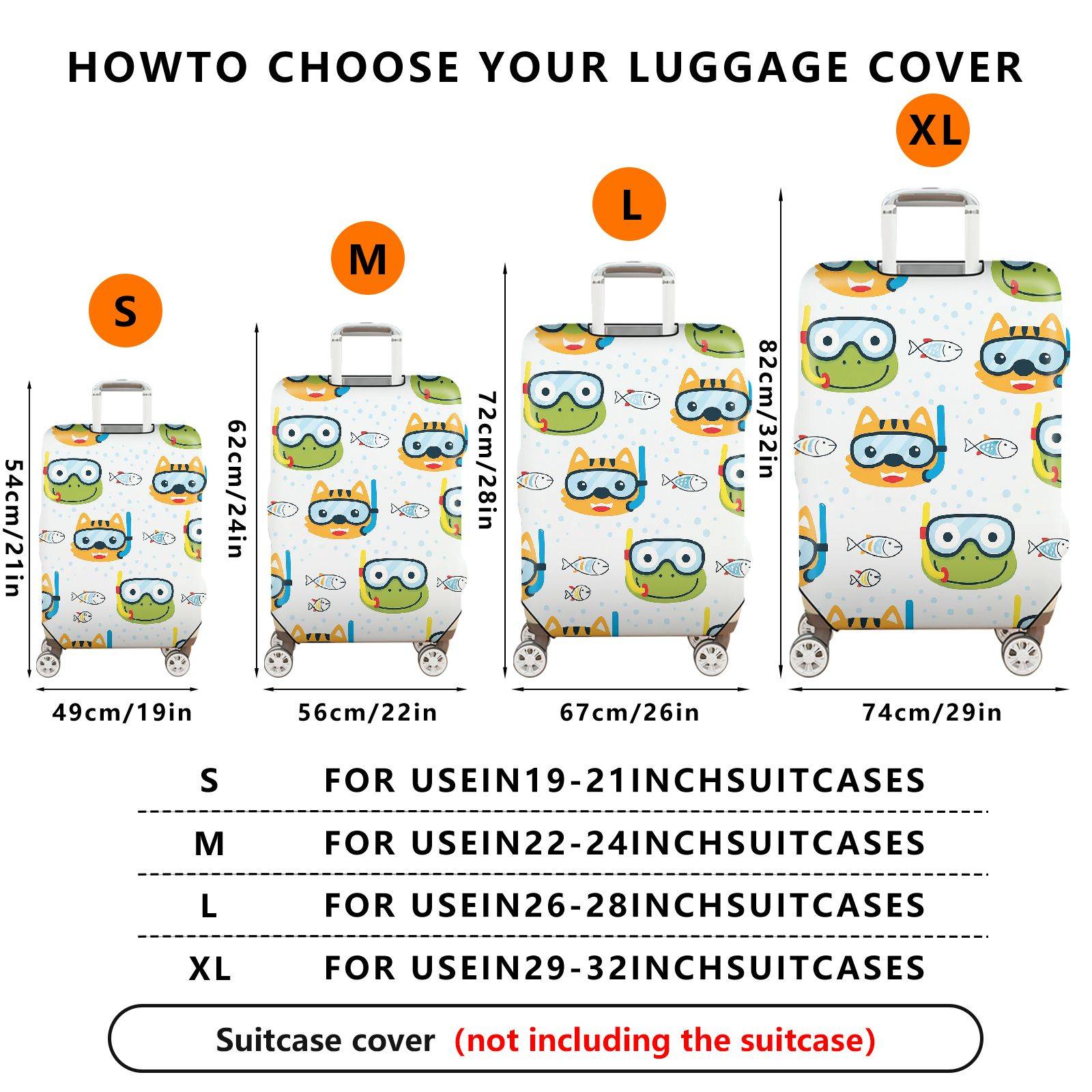 1-Piece Animal Fish Diving Water Fun Printed  Suitcase Luggage Cover, Stretch Protective Sleeve