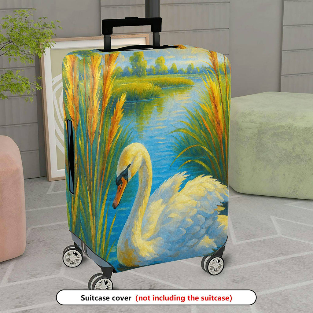 1-Piece Swan Lake Nature Art Landscape Animal Scenic  Suitcase Luggage Cover, Stretch Protective Sleeve