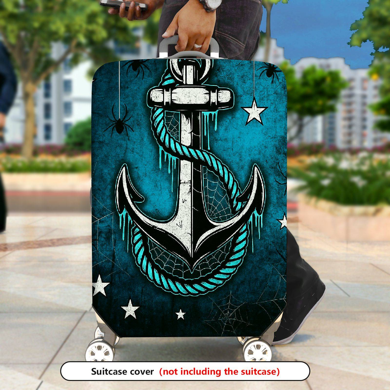 1-Piece Anchor Rope Stars Spider Web Nautical  Suitcase Luggage Cover, Stretch Protective Sleeve