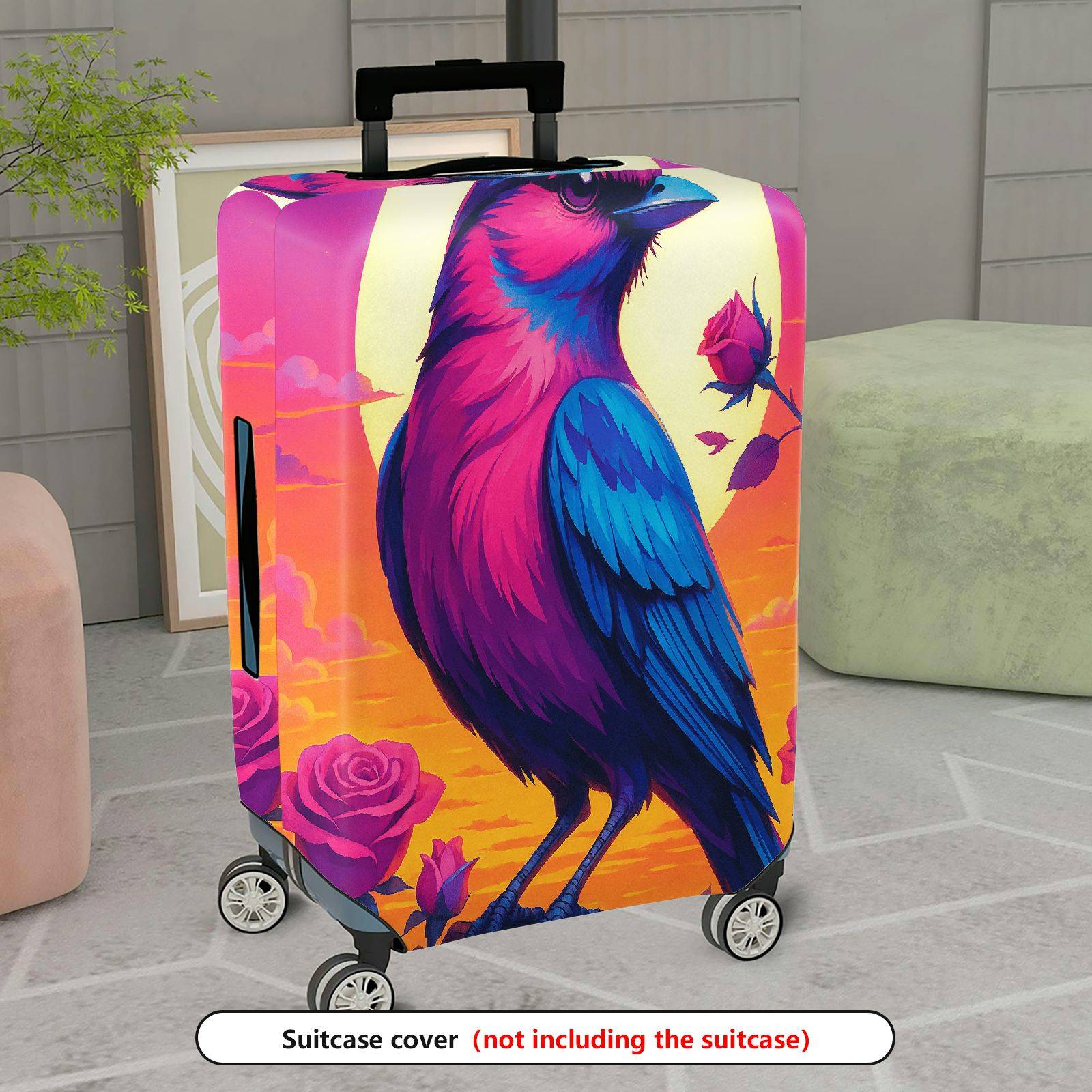 1-Piece Colorful Bird Rose Sunset Artistic Bright  Suitcase Luggage Cover, Stretch Protective Sleeve