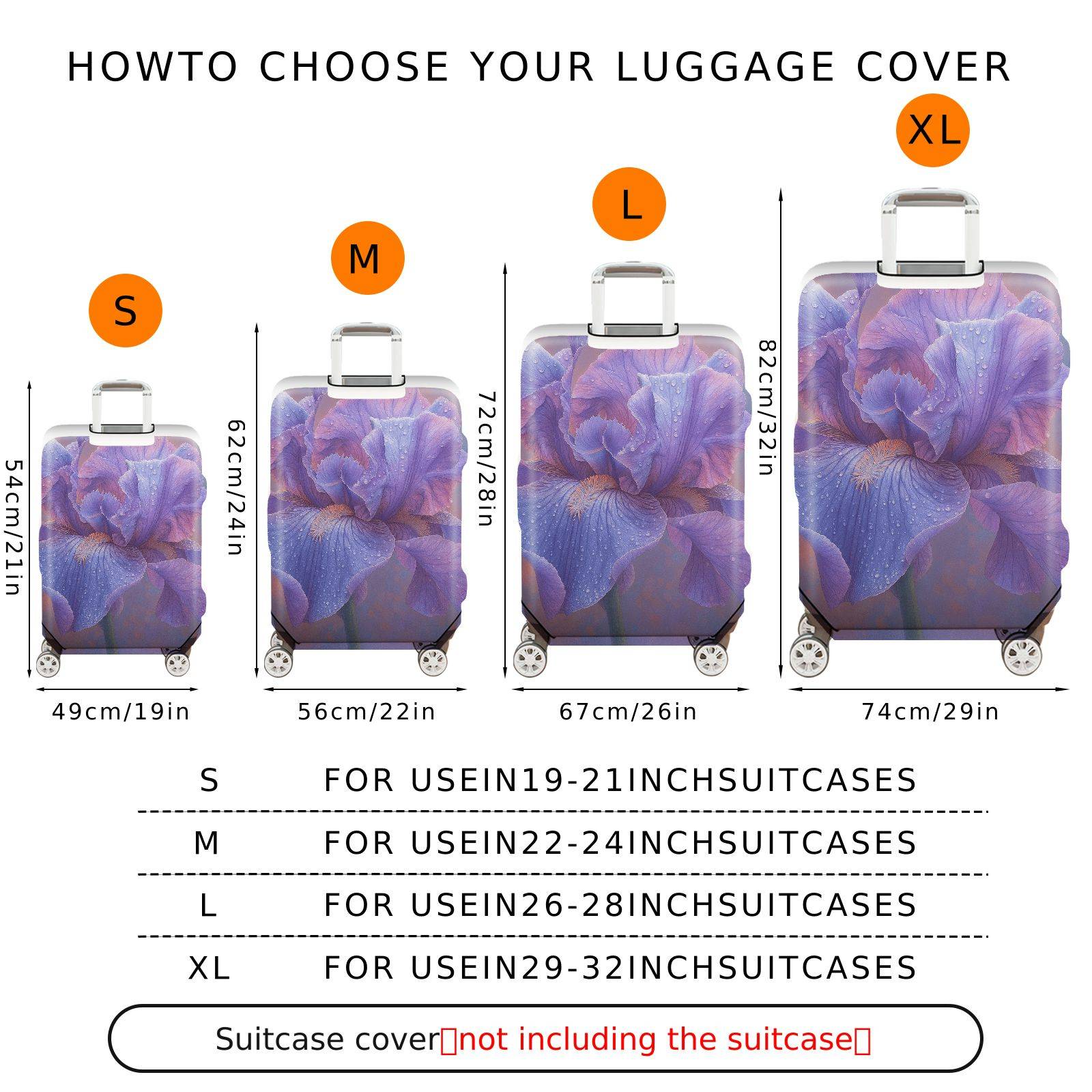 1-Piece Purple Floral Watercolor Artistic Vibrant Elegance  Suitcase Luggage Cover, Stretch Protective Sleeve