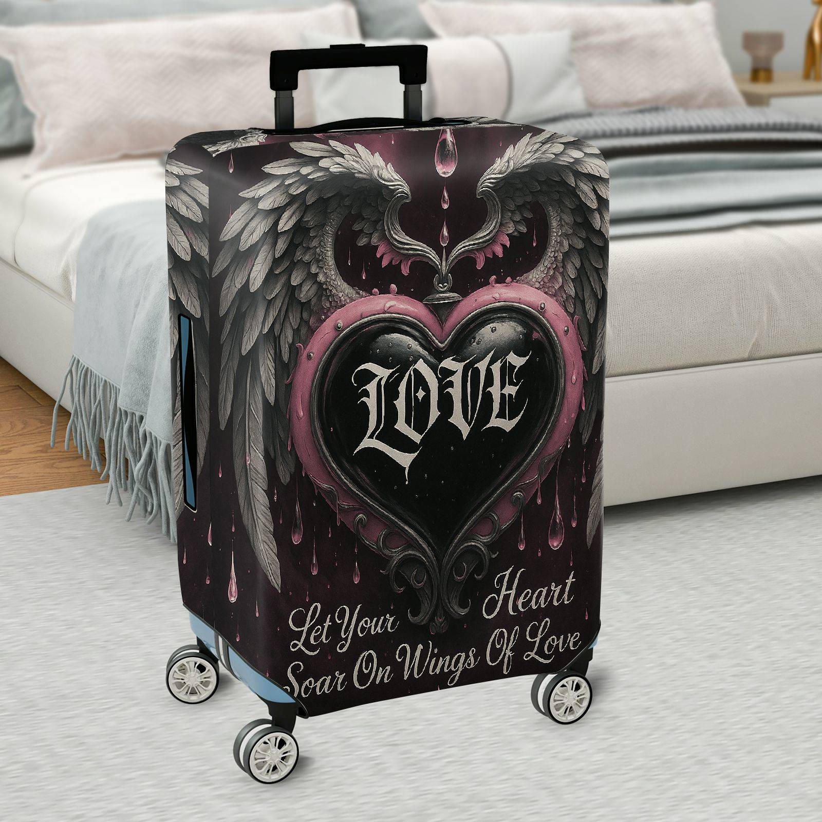 1-Piece Love Heart Wings Gothic Romantic Artistic  Suitcase Luggage Cover, Stretch Protective Sleeve