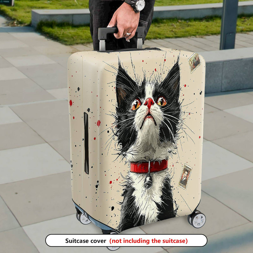1-Piece Cat Animal Graphic Artistic Creative Black  Suitcase Luggage Cover, Stretch Protective Sleeve