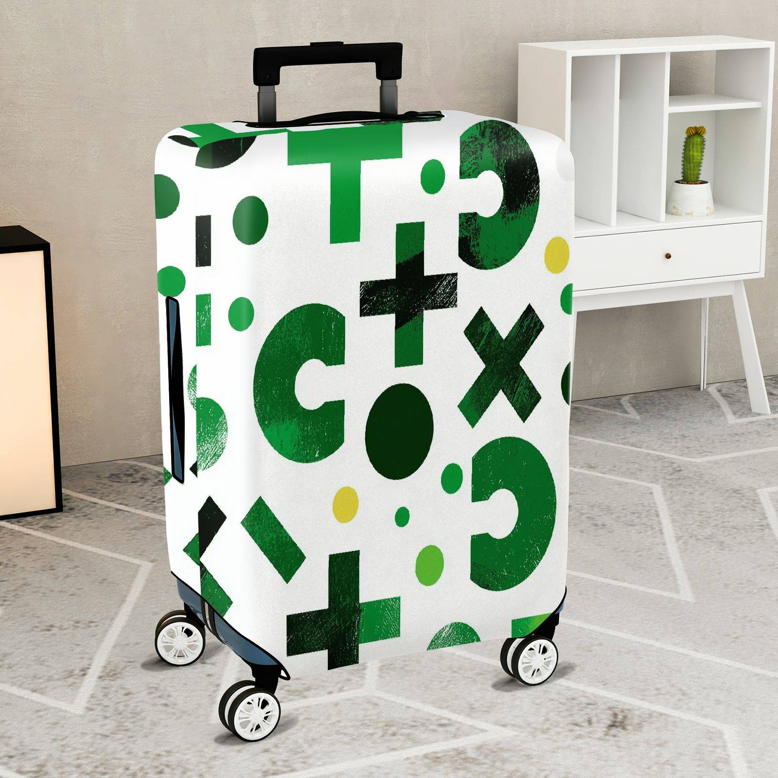 1-Piece Green Geometric Abstract Modern Artistic Trendy  Suitcase Luggage Cover, Stretch Protective Sleeve