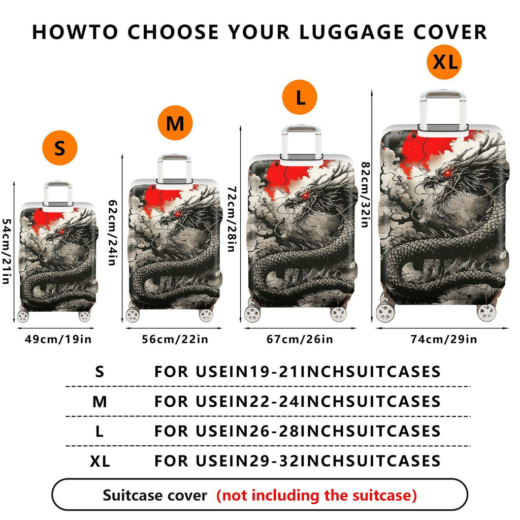 1-Piece Dragon Abstract Red Black Grey Artistic Mythical Creature Battle  Suitcase Luggage Cover, Stretch Protective Sleeve