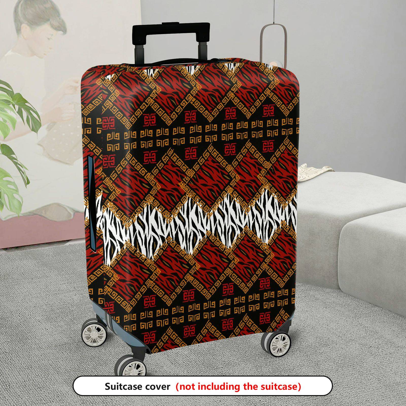 1-Piece Red Gold Black Animal Pattern Geometric Tribal Ethnic  Suitcase Luggage Cover, Stretch Protective Sleeve