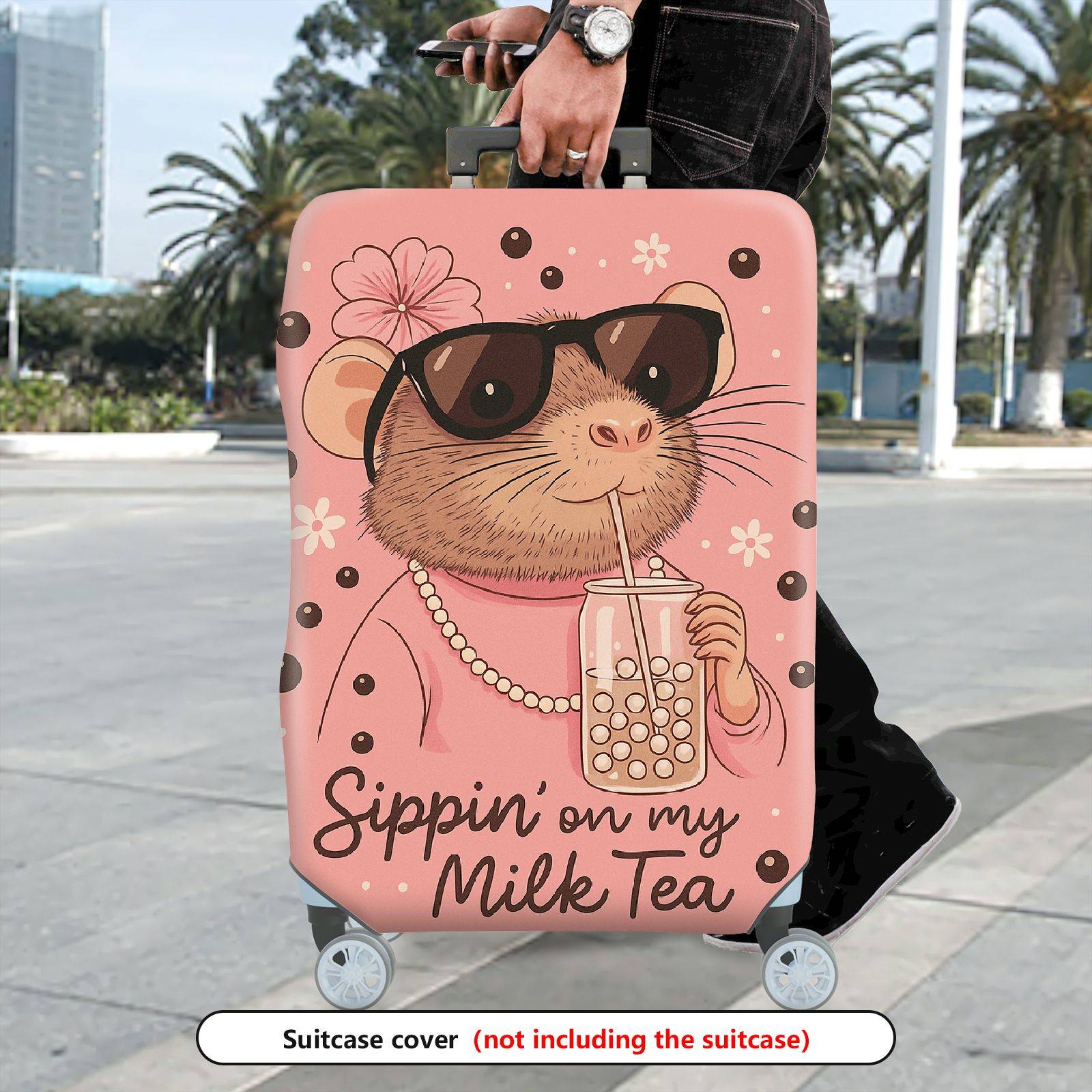 1-Piece Animal Bubble Tea Sunglasses Flower Jewelry  Suitcase Luggage Cover, Stretch Protective Sleeve
