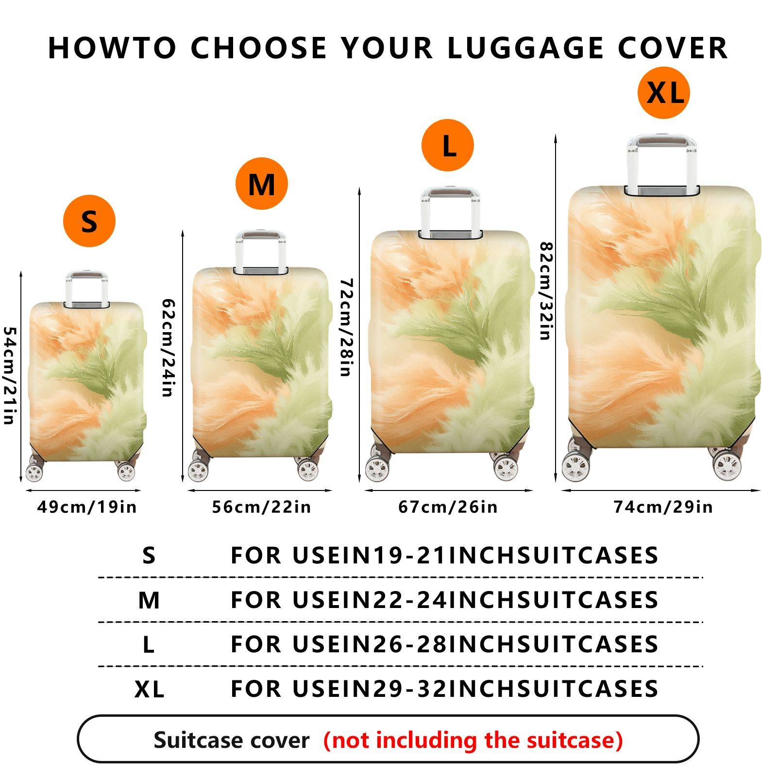 1-Piece Abstract Feather Pattern Pastel Art Style Vibrant  Suitcase Luggage Cover, Stretch Protective Sleeve