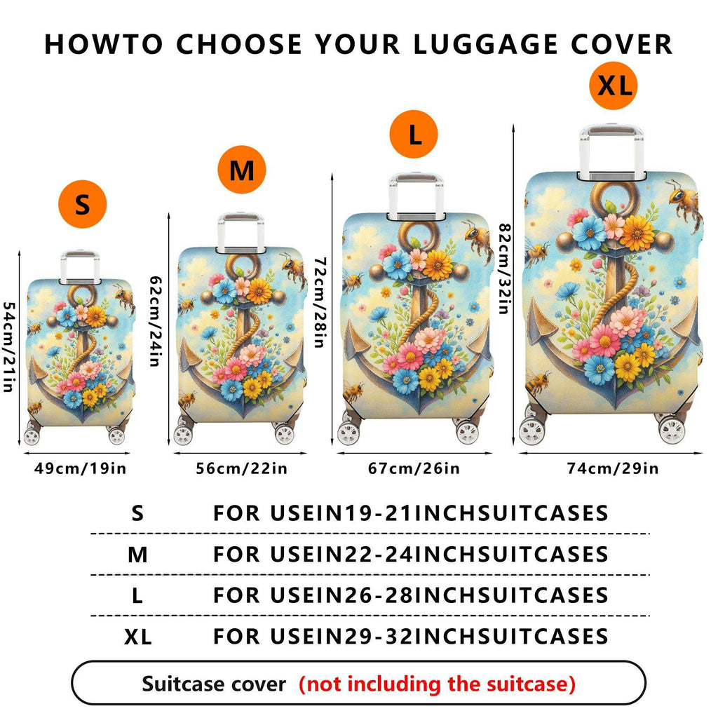 1-Piece Anchor Floral Ocean Bee Clouds Colorful  Suitcase Luggage Cover, Stretch Protective Sleeve