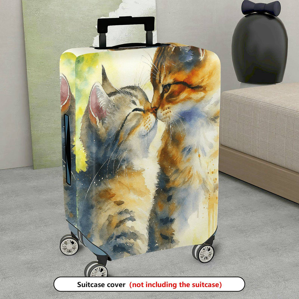 1-Piece Abstract Watercolor Cat Couple Animal Art  Suitcase Luggage Cover, Stretch Protective Sleeve