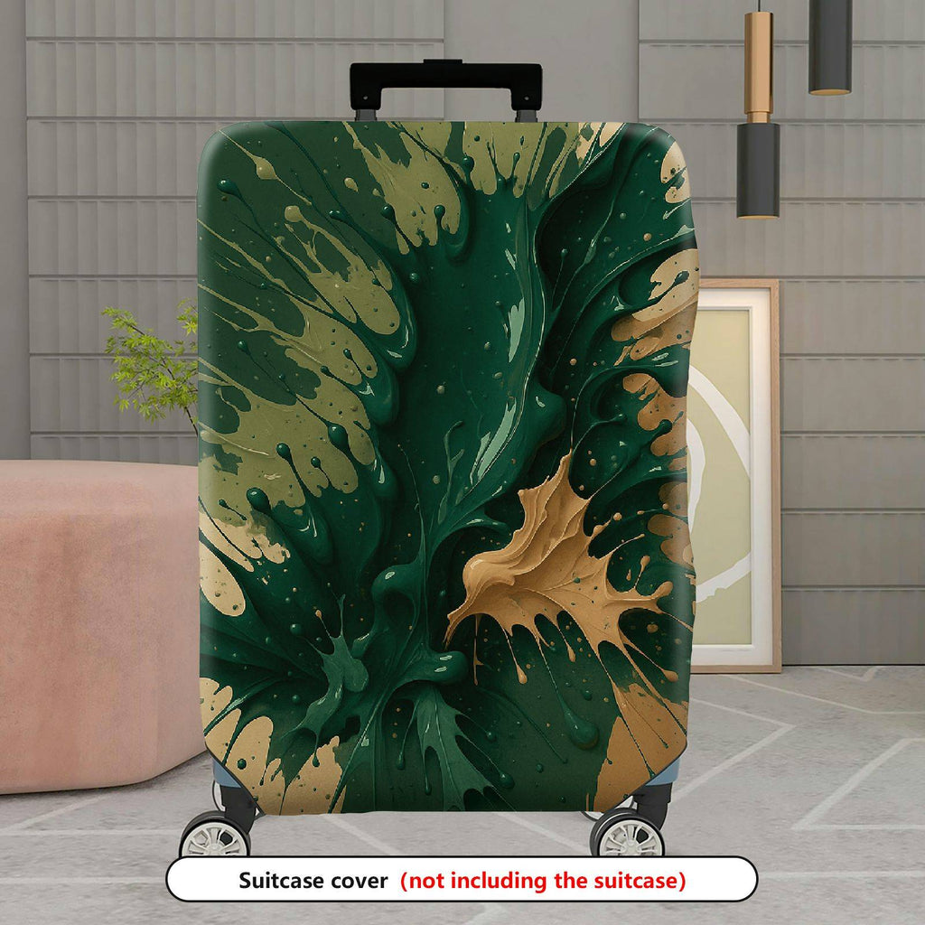 1-Piece Abstract Splatter Green Brown Artistic Dynamic  Suitcase Luggage Cover, Stretch Protective Sleeve