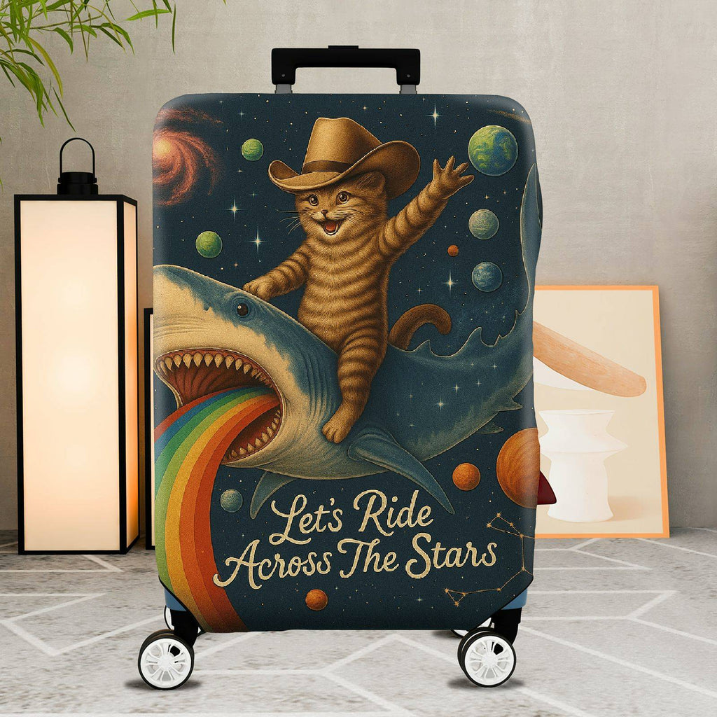 1-Piece Cosmic Cat Shark Rainbow Galaxy Spaceship  Suitcase Luggage Cover, Stretch Protective Sleeve