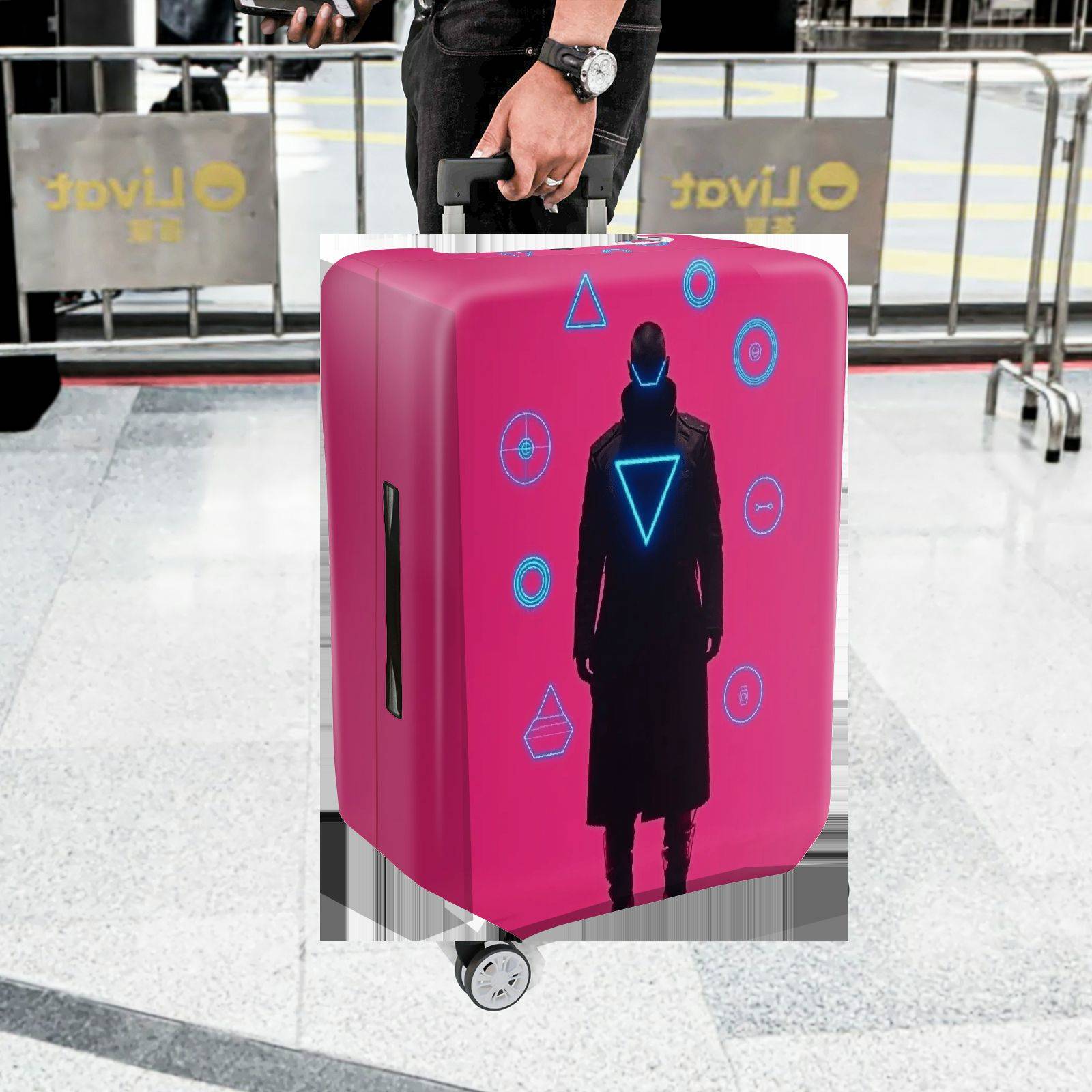1-Piece Cyberpunk Futuristic Geometric Sci-Fi  Suitcase Luggage Cover, Stretch Protective Sleeve