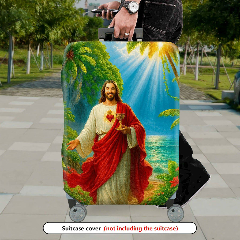 1-Piece Jesus Tropical Nature Spiritual Artistic Colorful  Suitcase Luggage Cover, Stretch Protective Sleeve