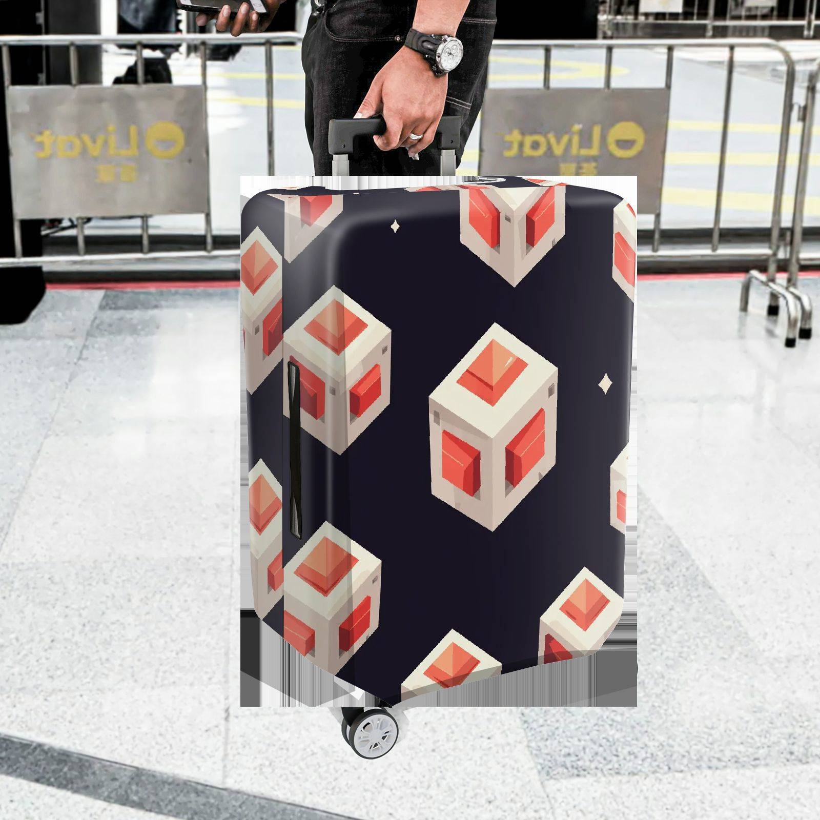 1-Piece Geometric Modern Art Cube Pattern  Suitcase Luggage Cover, Stretch Protective Sleeve
