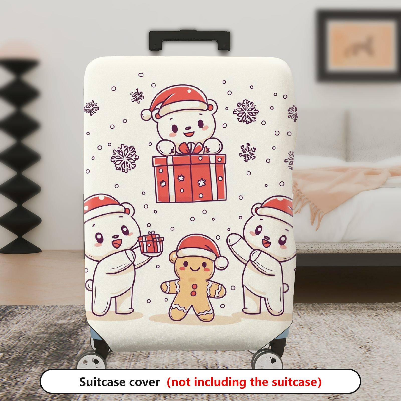 1-Piece Christmas Bear Gift Snowflakes Holiday  Suitcase Luggage Cover, Stretch Protective Sleeve