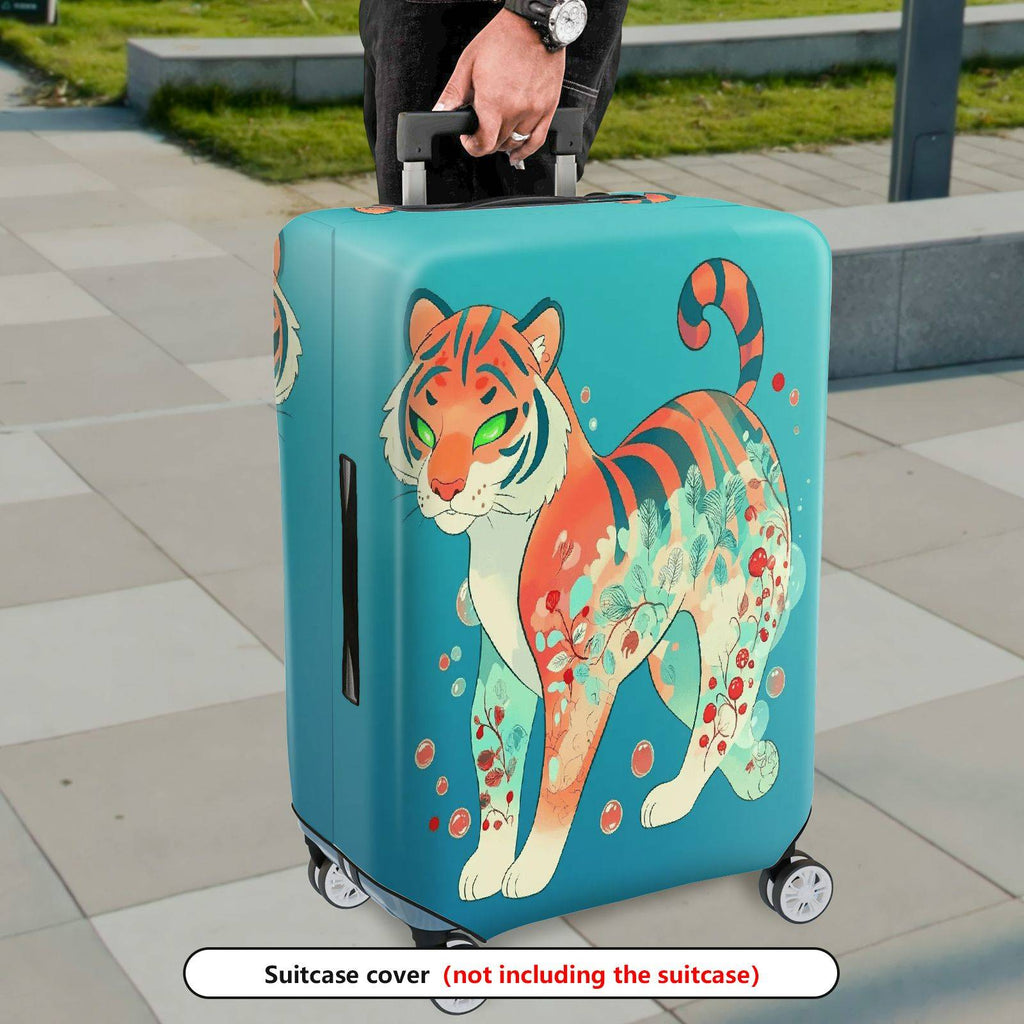 1-Piece Tiger Floral Artistic Colorful Eye-catching Unique  Suitcase Luggage Cover, Stretch Protective Sleeve