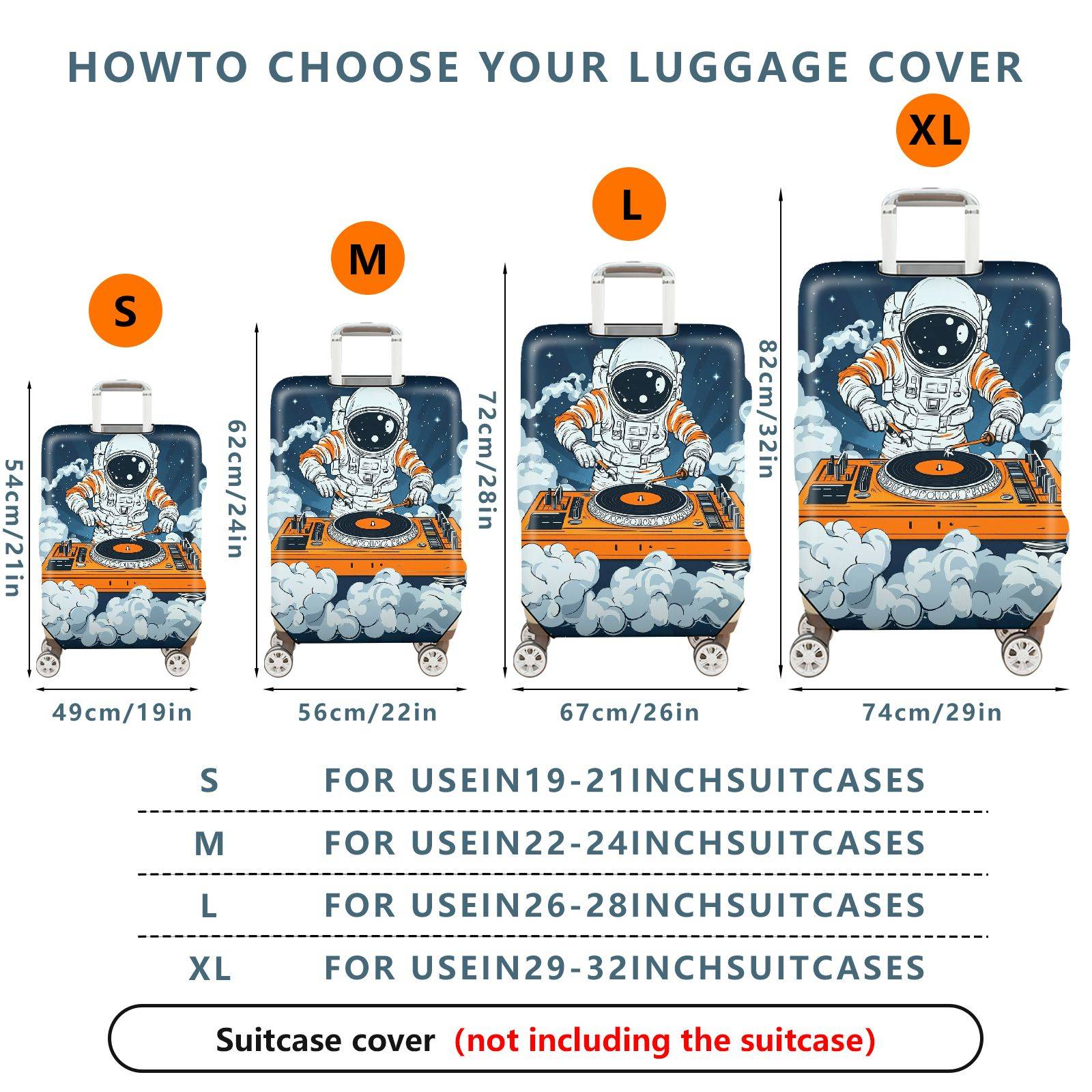 1-Piece Astronaut DJ Music Space Clouds Universe  Suitcase Luggage Cover, Stretch Protective Sleeve