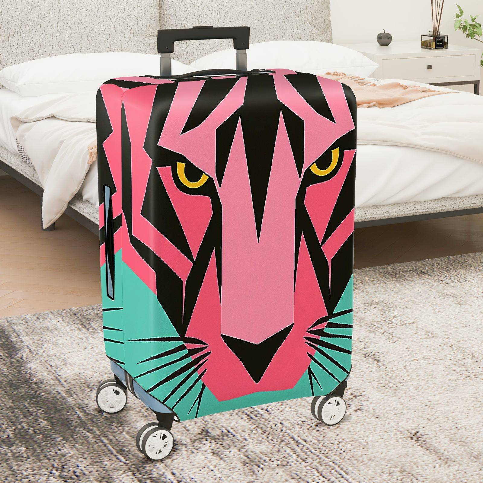 1-Piece Pink Green Tiger Modern Graphic Abstract Art Geometric  Suitcase Luggage Cover, Stretch Protective Sleeve