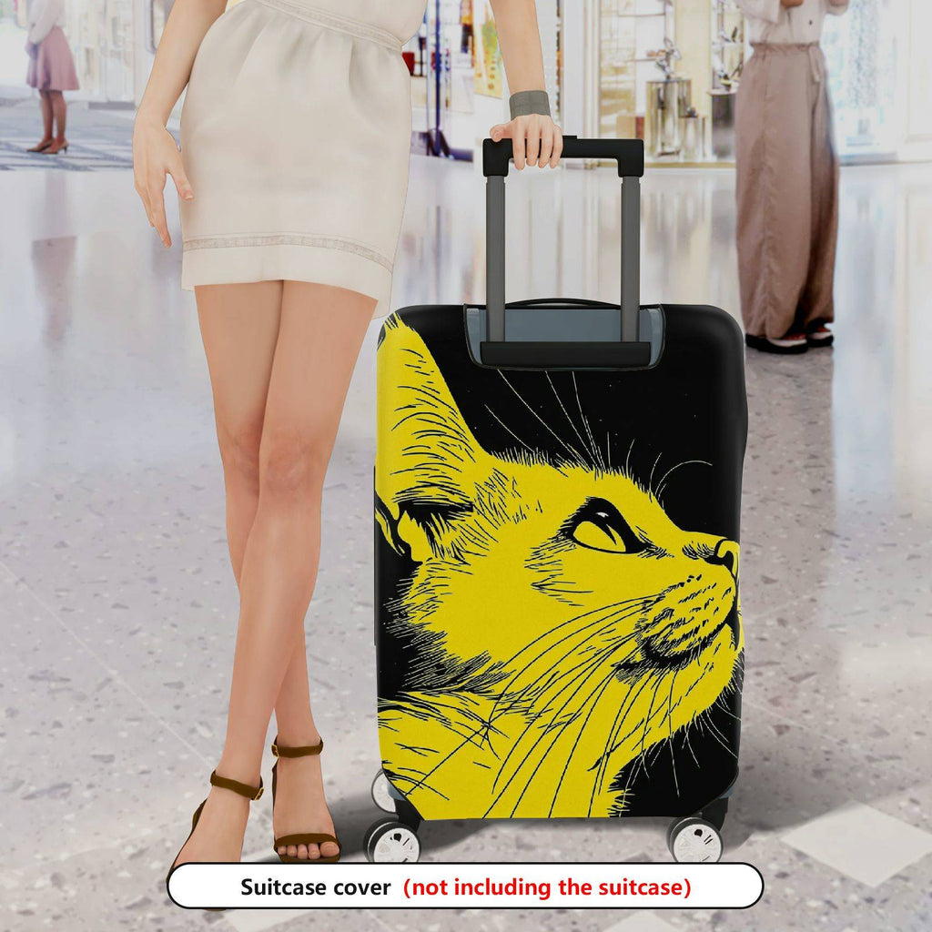 1-Piece Yellow Cat Artistic Stylish Unique Creative Modern  Suitcase Luggage Cover, Stretch Protective Sleeve