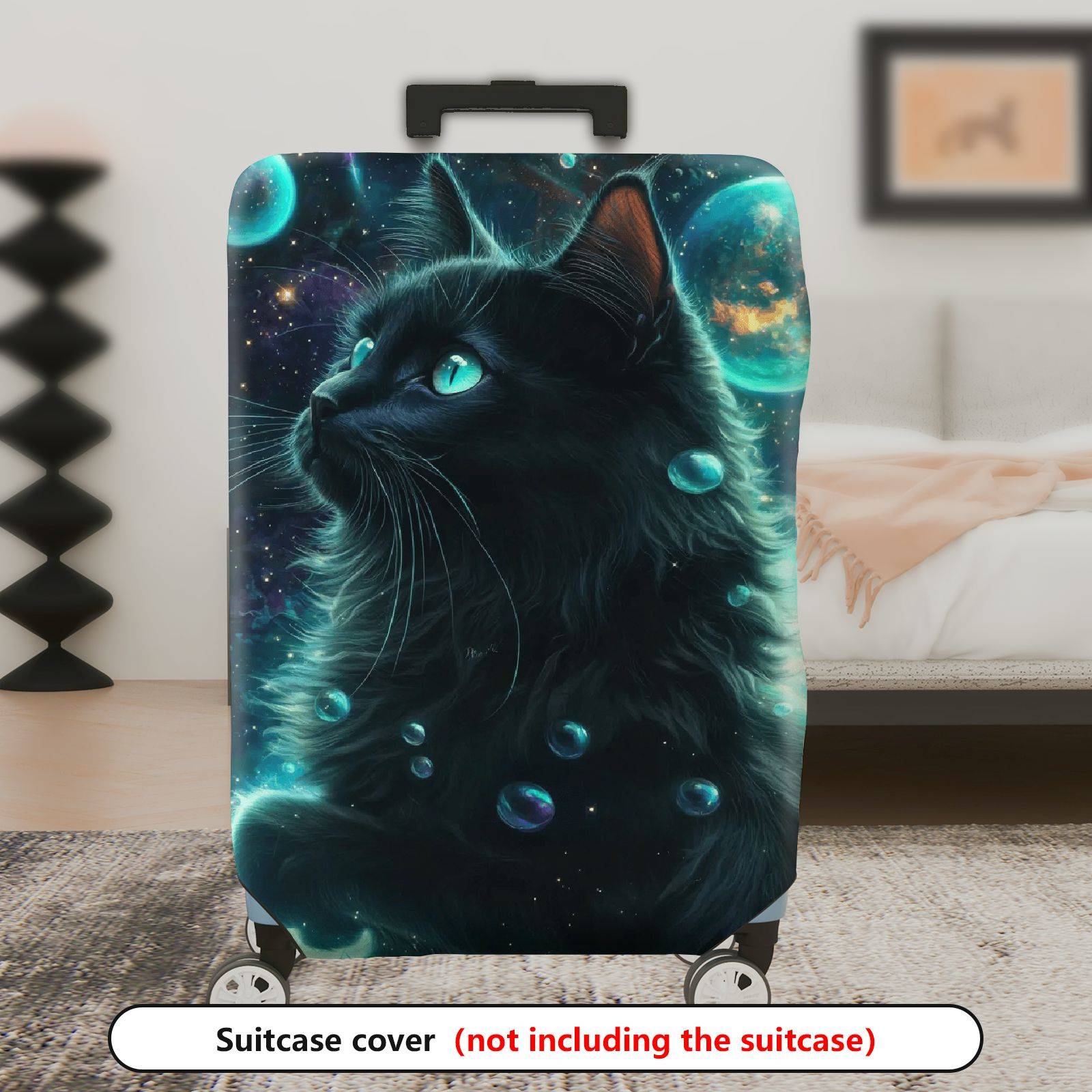 1-Piece Cosmic Feline Galaxy Starry Night Black  Suitcase Luggage Cover, Stretch Protective Sleeve