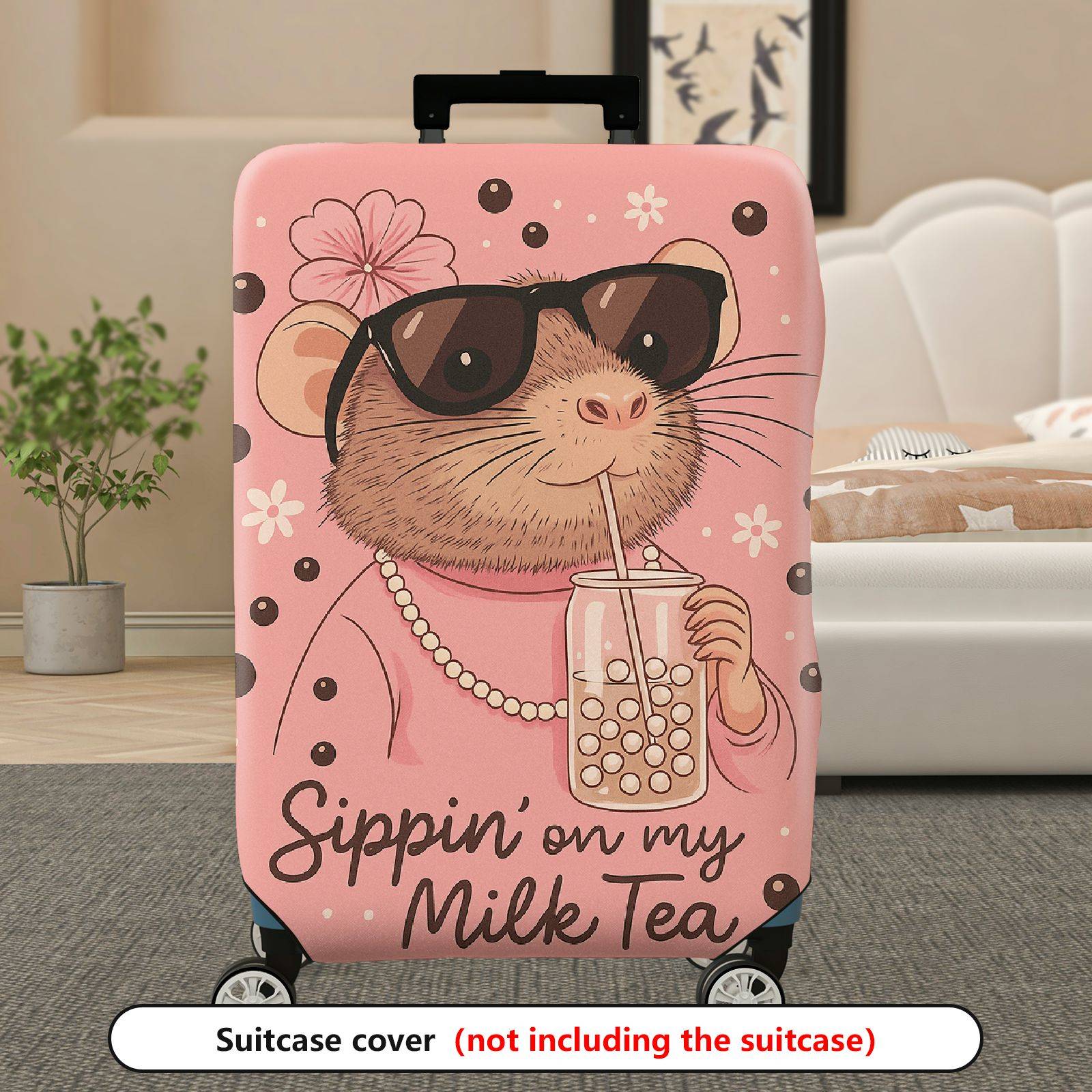 1-Piece Animal Bubble Tea Sunglasses Flower Jewelry  Suitcase Luggage Cover, Stretch Protective Sleeve