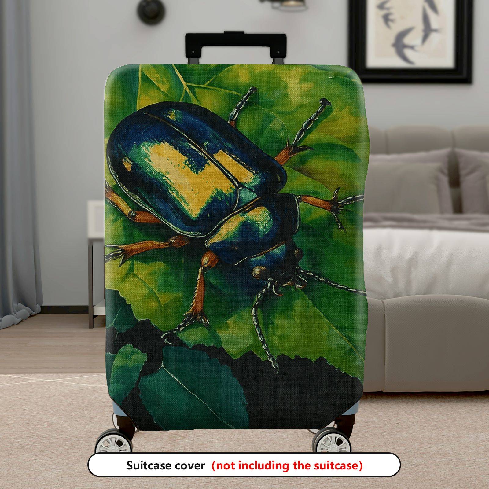 1-Piece Beetle Green Nature Leaf Insect Artistic  Suitcase Luggage Cover, Stretch Protective Sleeve